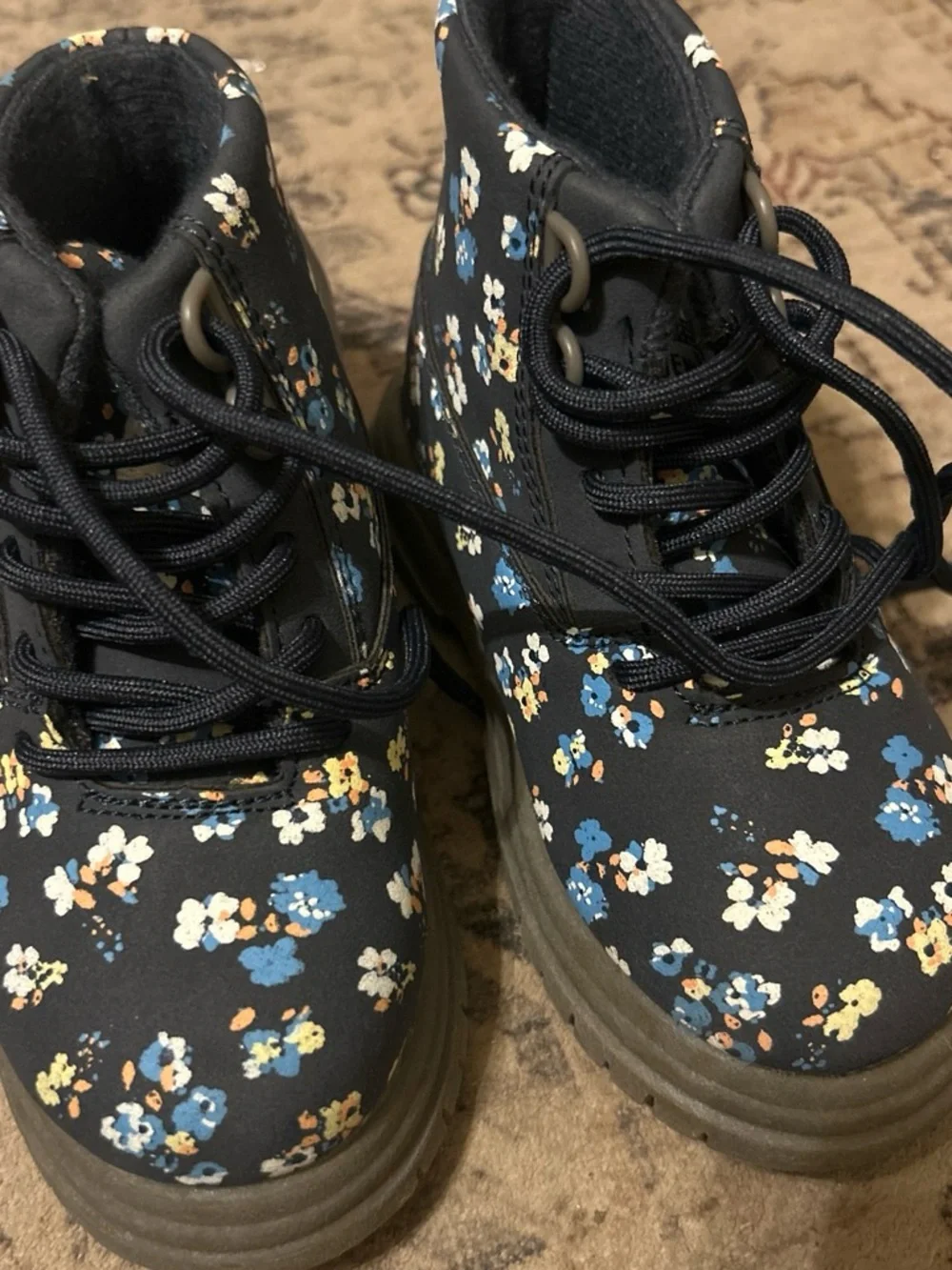 OshKosh B'gosh Navy Floral Lace-Up Kids Boots